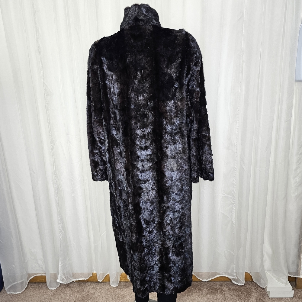 Authentic Real Mink Fur Coat Deep Chocolate Brown Long Length Large Glam Luxe - Picture 11 of 16